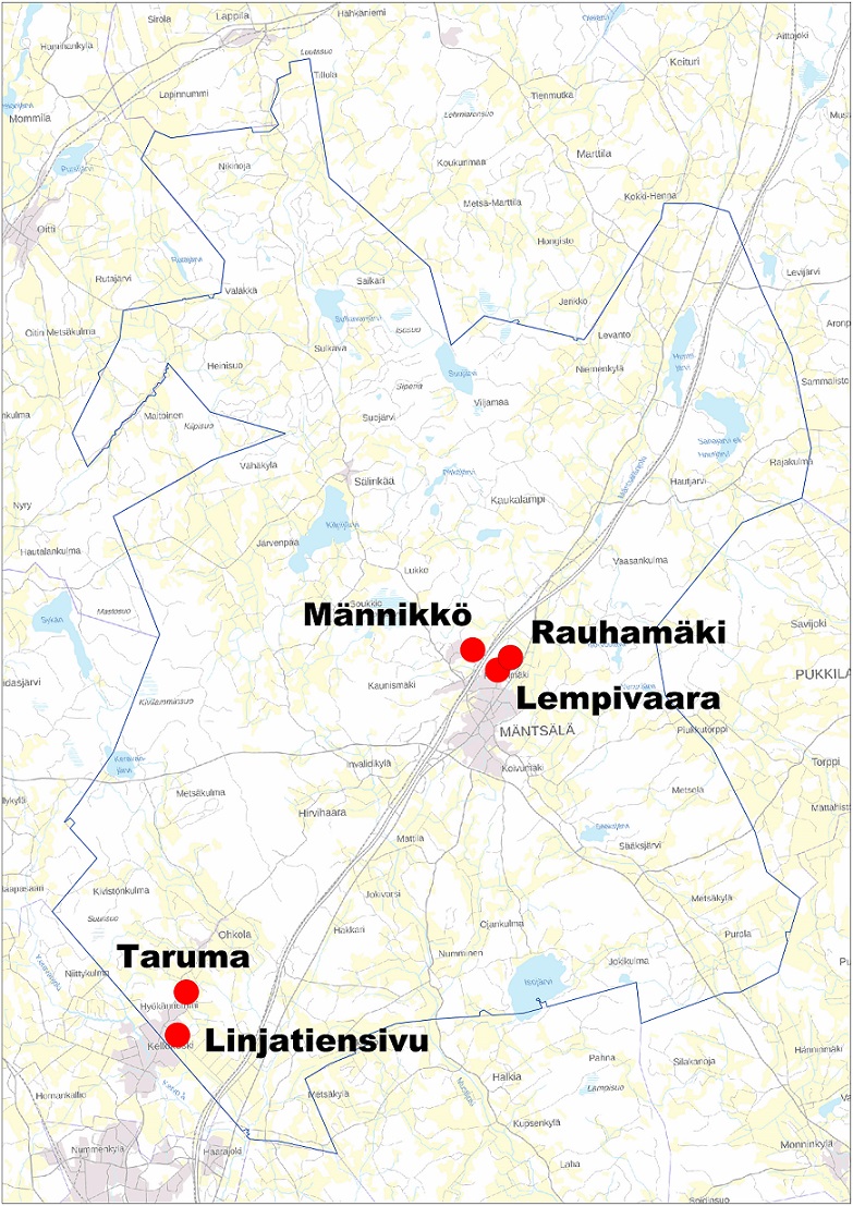 Tonttien sijainnit Mäntsälässä