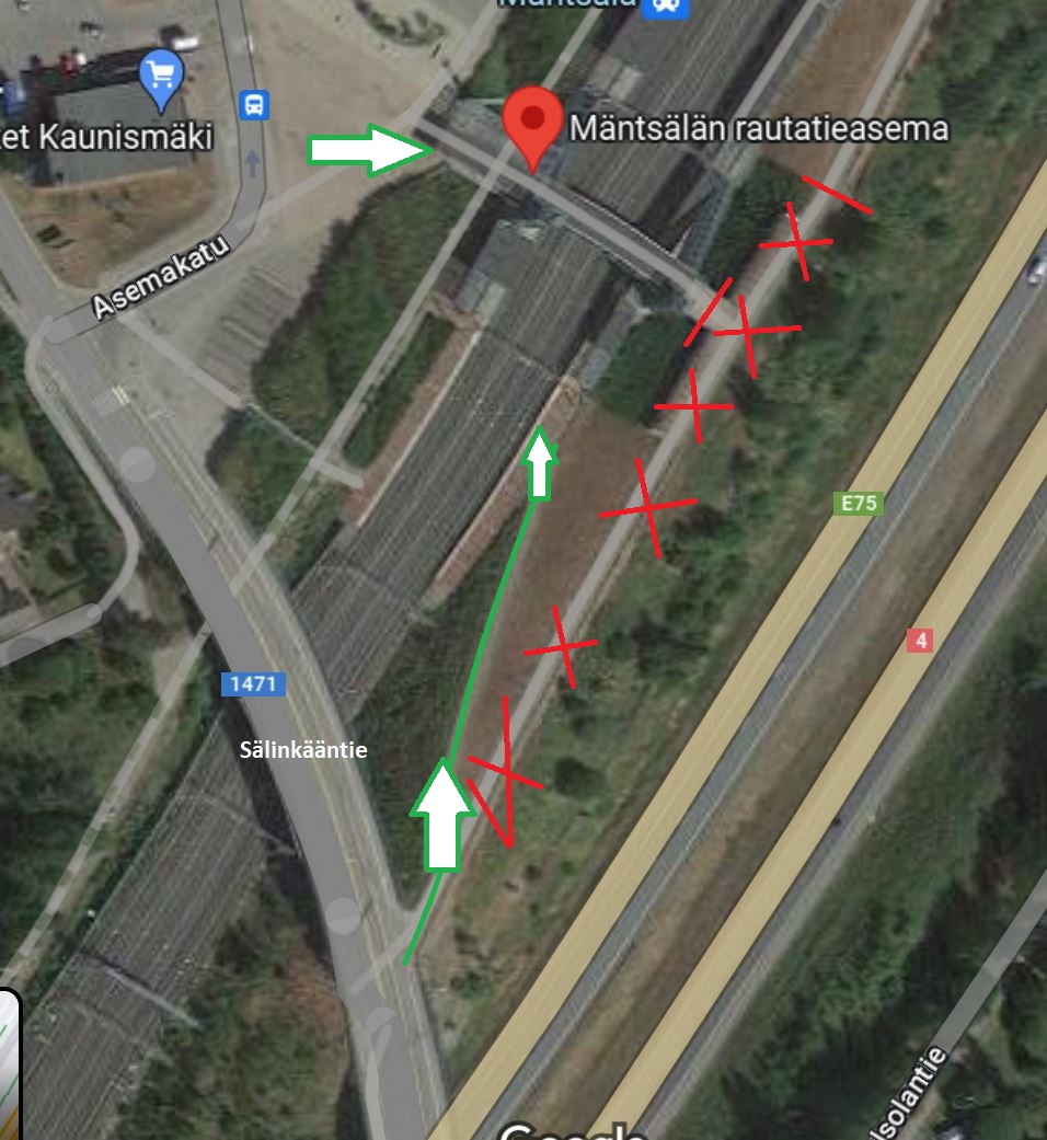 Rajoitteita rautatieasemalla, ilmakuva